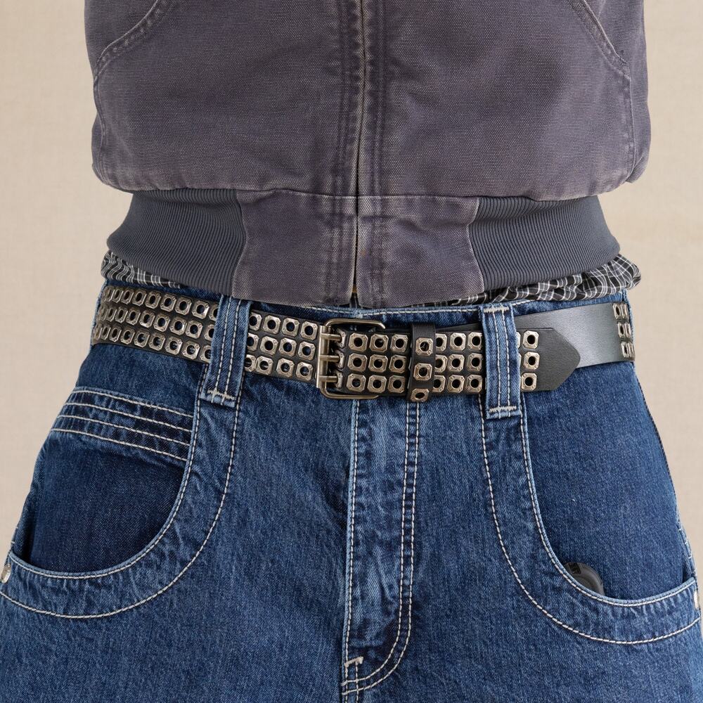 vintage black silver rivet american western cowboy boho belt